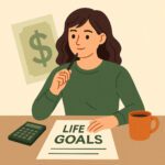 A person mapping out their life goals and financial plan with a notebook, calculator, and coffee – symbolizing budgeting and planning for 2025. Financial Plan for Your Life Goals