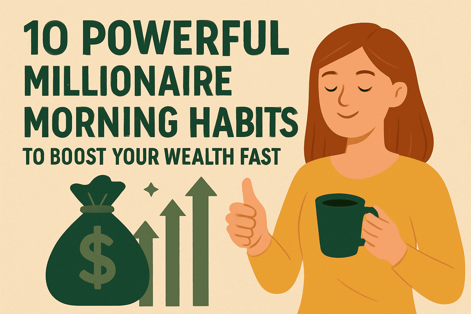 A successful woman sitting by the window early in the morning, journaling her financial goals while sipping coffee – representing millionaire morning habits.